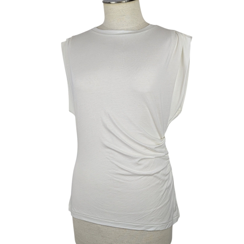 rag & bone The Jersey Pleat Tank Pleated Shirred Lightweight Fitted Ivory M NWT - Picture 9 of 11